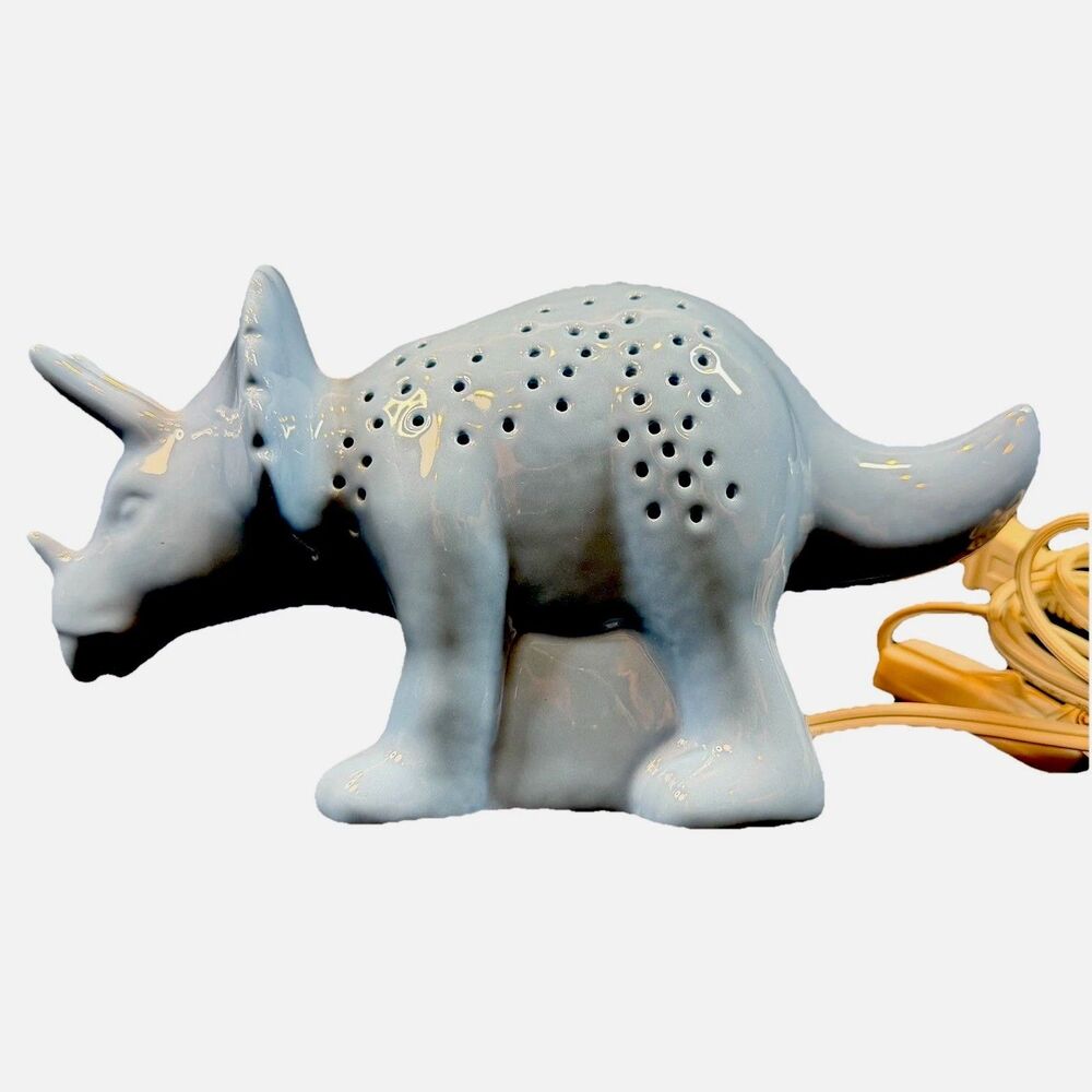 Dinosaur Triceratops Night Light Blue Desk Lamp Decor Plug In Children’s Bedside